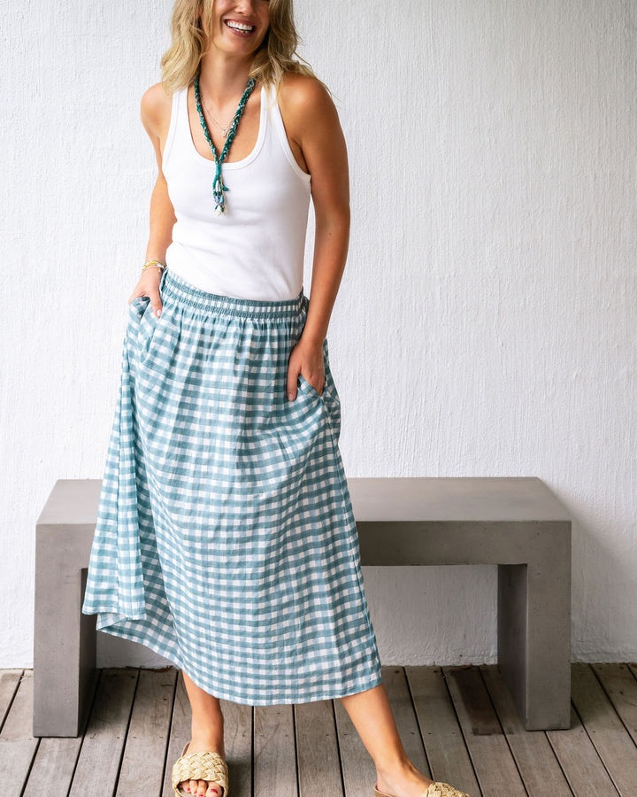 Mandalay Designs | Harry Check Skirt - Chambray