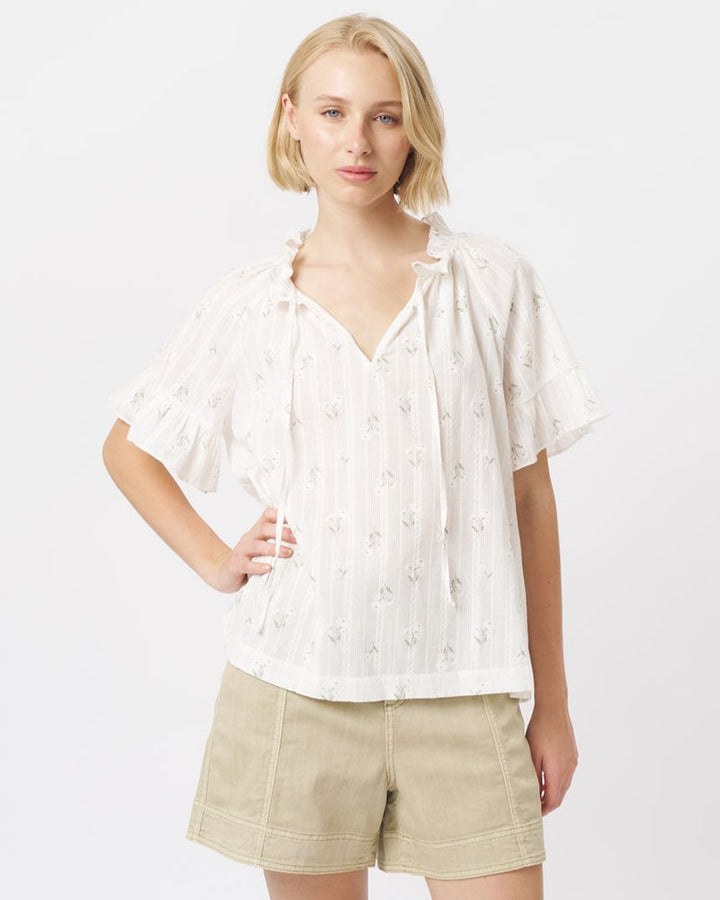 KIREINA | Patricia Shirt - White w/White & Green Flower