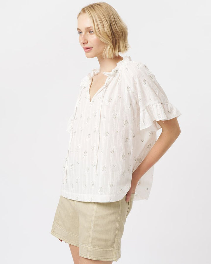KIREINA | Patricia Shirt - White w/White & Green Flower