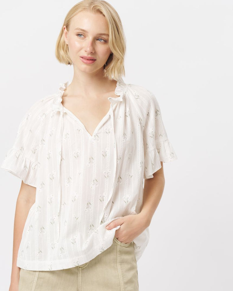 KIREINA | Patricia Shirt - White w/White & Green Flower