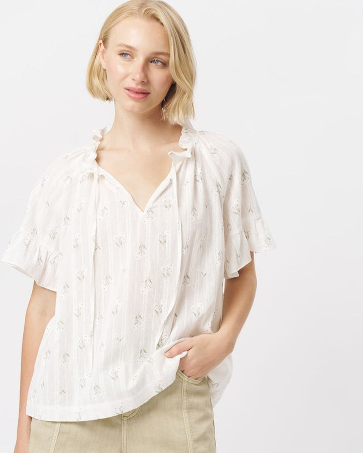 KIREINA | Patricia Shirt - White w/White & Green Flower
