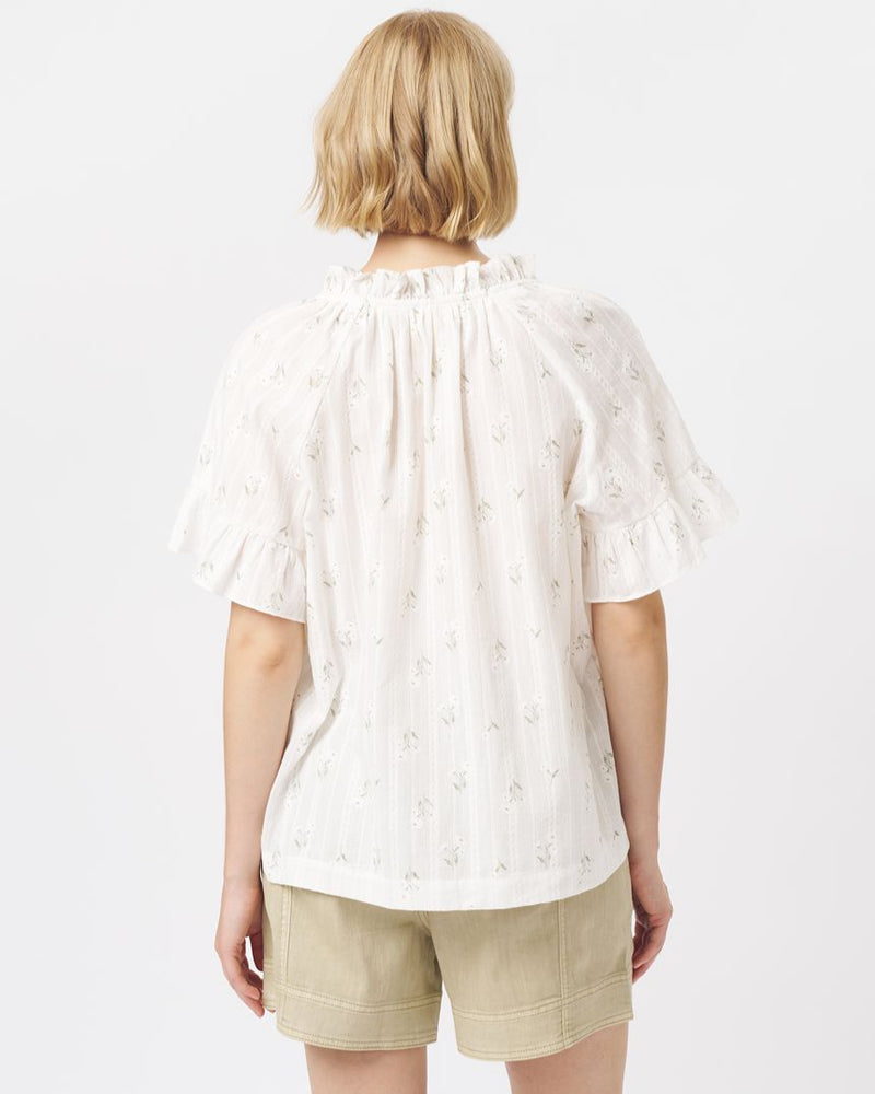 KIREINA | Patricia Shirt - White w/White & Green Flower