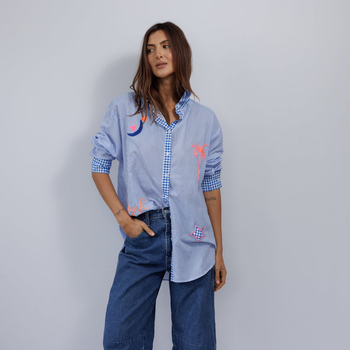 Zoda | Pure Cotton shirt ￼- ￼blue / white stripe