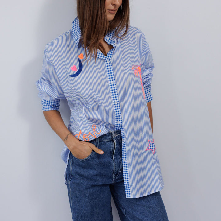 Zoda | Pure Cotton shirt ￼- ￼blue / white stripe