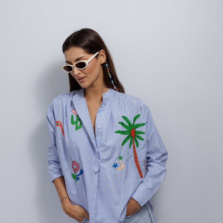 Zoda | Pure Cotton shirt - blue/ White stripe