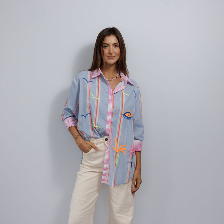 Zoda | Pure Cotton shirt - light blue/ Pink