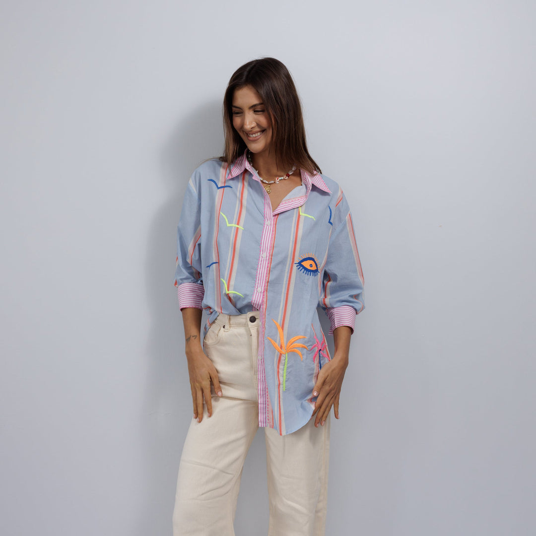 Zoda | Pure Cotton shirt - light blue/ Pink