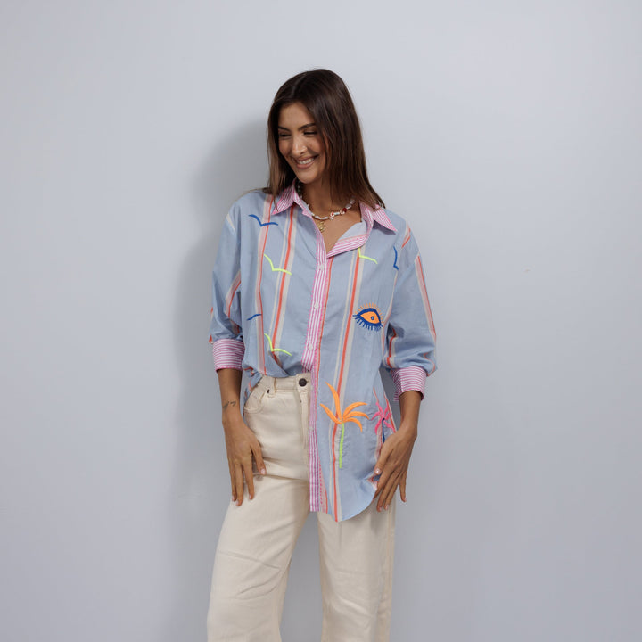 Zoda | Pure Cotton shirt - light blue/ Pink