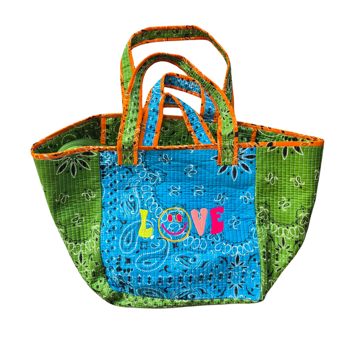 Bandana Love Tote Bag
 - Green/Blue