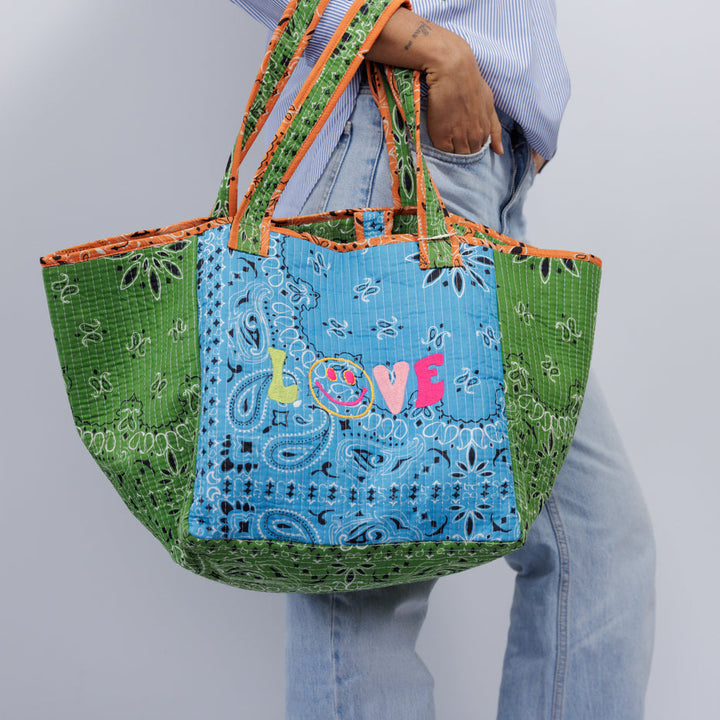 Bandana Love Tote Bag
 - Green/Blue