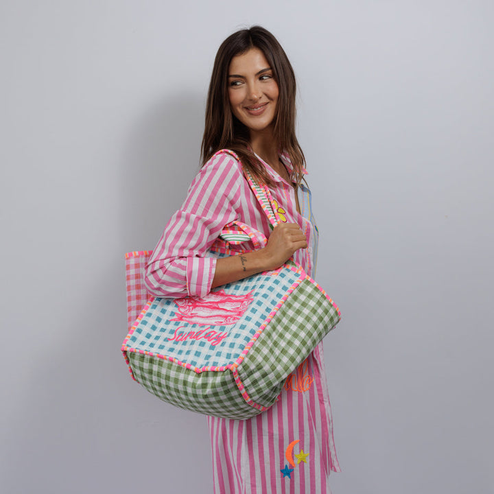 Sunday Sardine Gingham Tote Bag