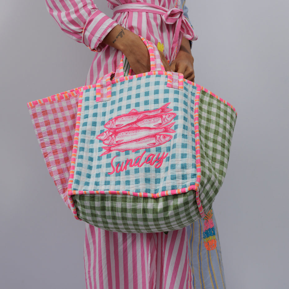 Sunday Sardine Gingham Tote Bag