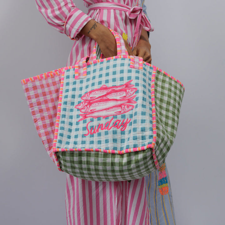Sunday Sardine Gingham Tote Bag
