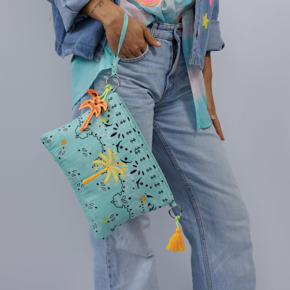 Bandana Palm Crossbody Bag — Aqua