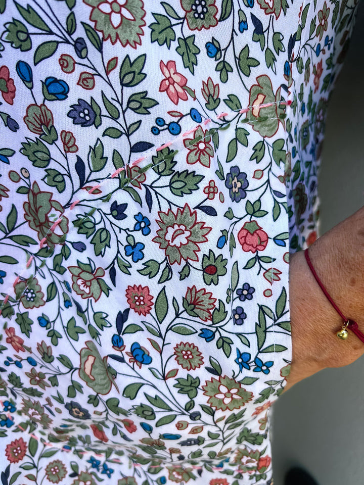 Mandalay Designs | Vintage Floral Shirtdress Midi - White Multi
