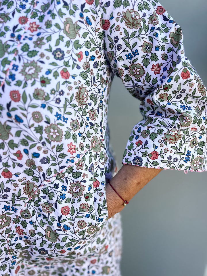 Mandalay Designs | Vintage Floral Shirtdress Midi - White Multi
