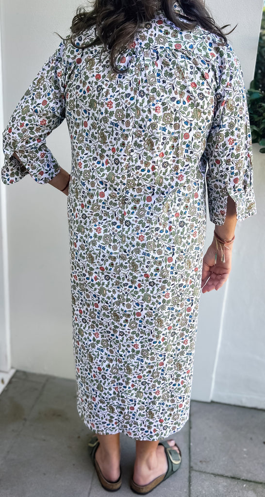 Mandalay Designs | Vintage Floral Shirtdress Midi - White Multi