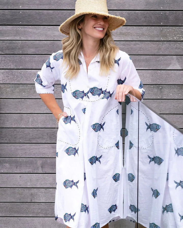 MANDALAY DESIGNS I MULTI FISH SHIRTDRESS I MULTI - Dutch Hideout