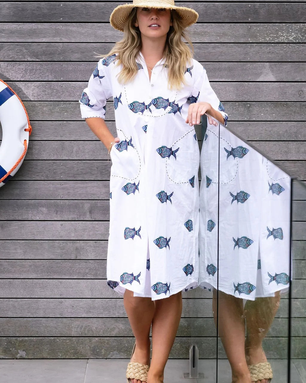MANDALAY DESIGNS I MULTI FISH SHIRTDRESS I MULTI - Dutch Hideout
