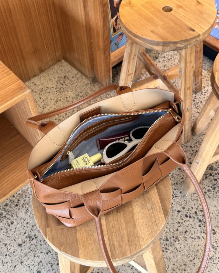 ELMS + KING I KENLEY EAST WEST BAG I TAN SAFFIANO
