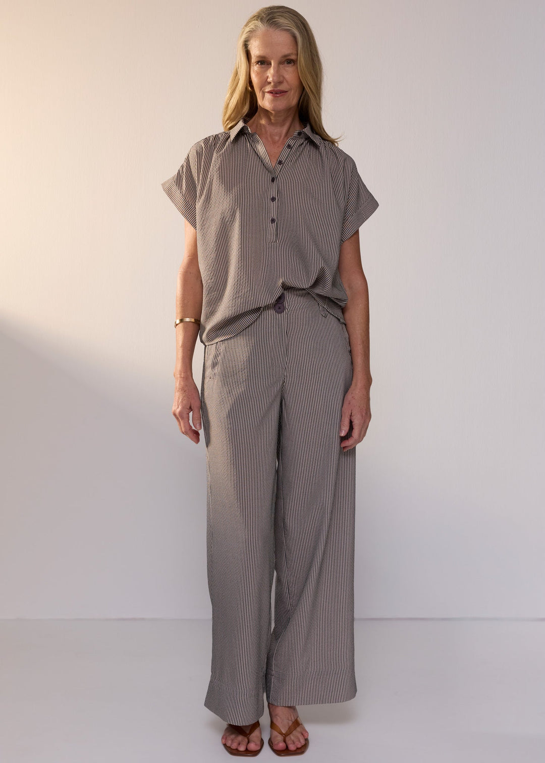 POL Clothing | Dylan Shirt | Shadow Stripe - Dutch Hideout