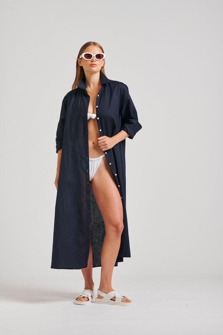 Shirty | Luna Oversized Linen Long Shirtdress | French Navy