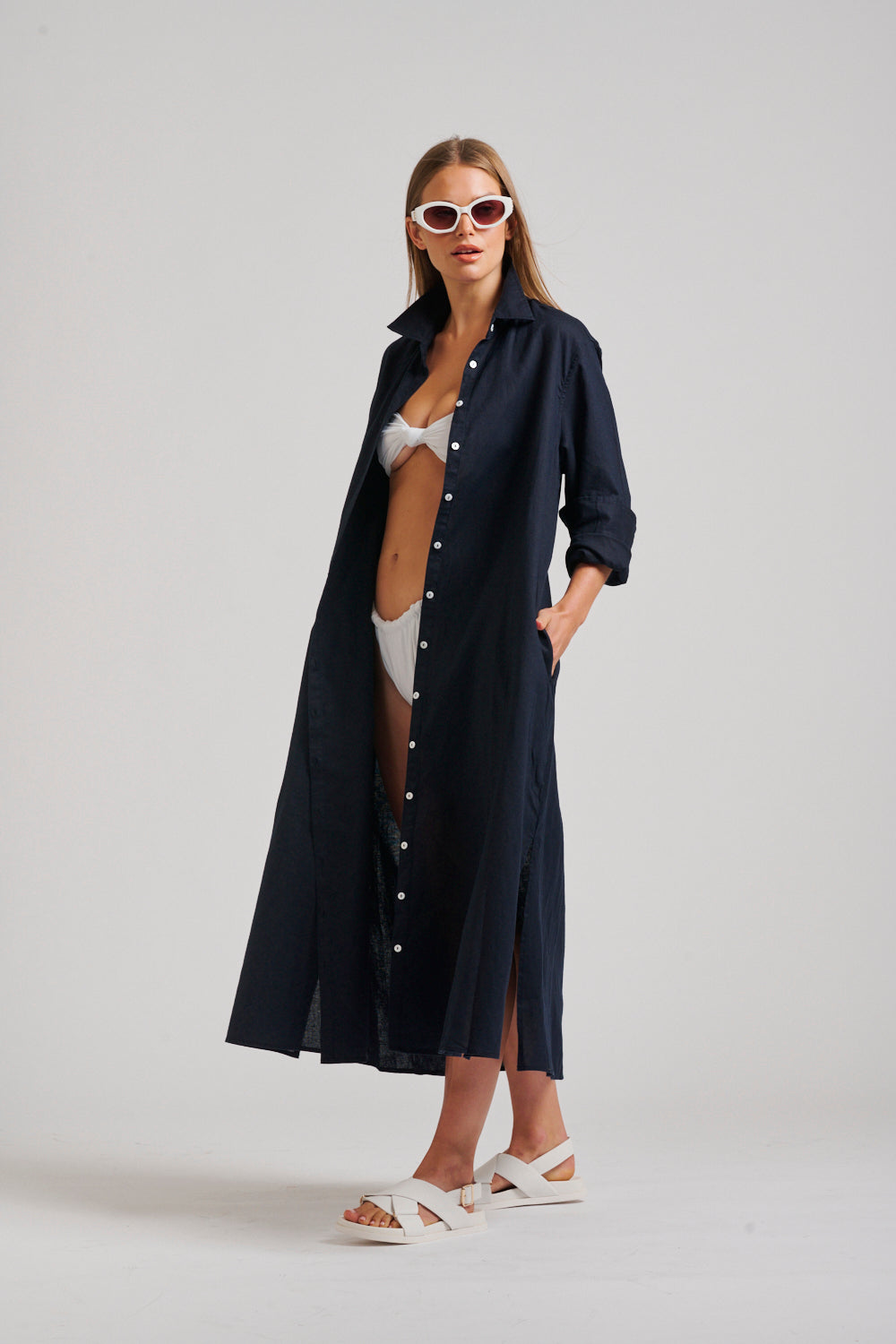 Shirty | Luna Oversized Linen Long Shirtdress | French Navy