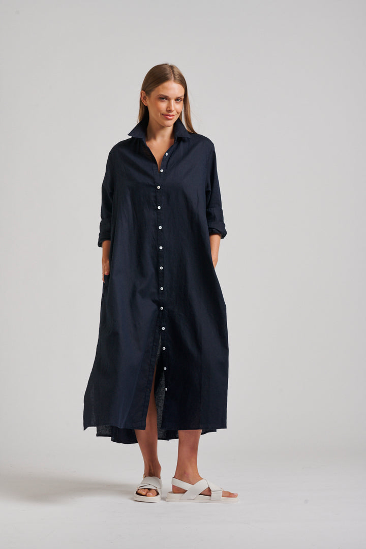 Shirty | Luna Oversized Linen Long Shirtdress | French Navy