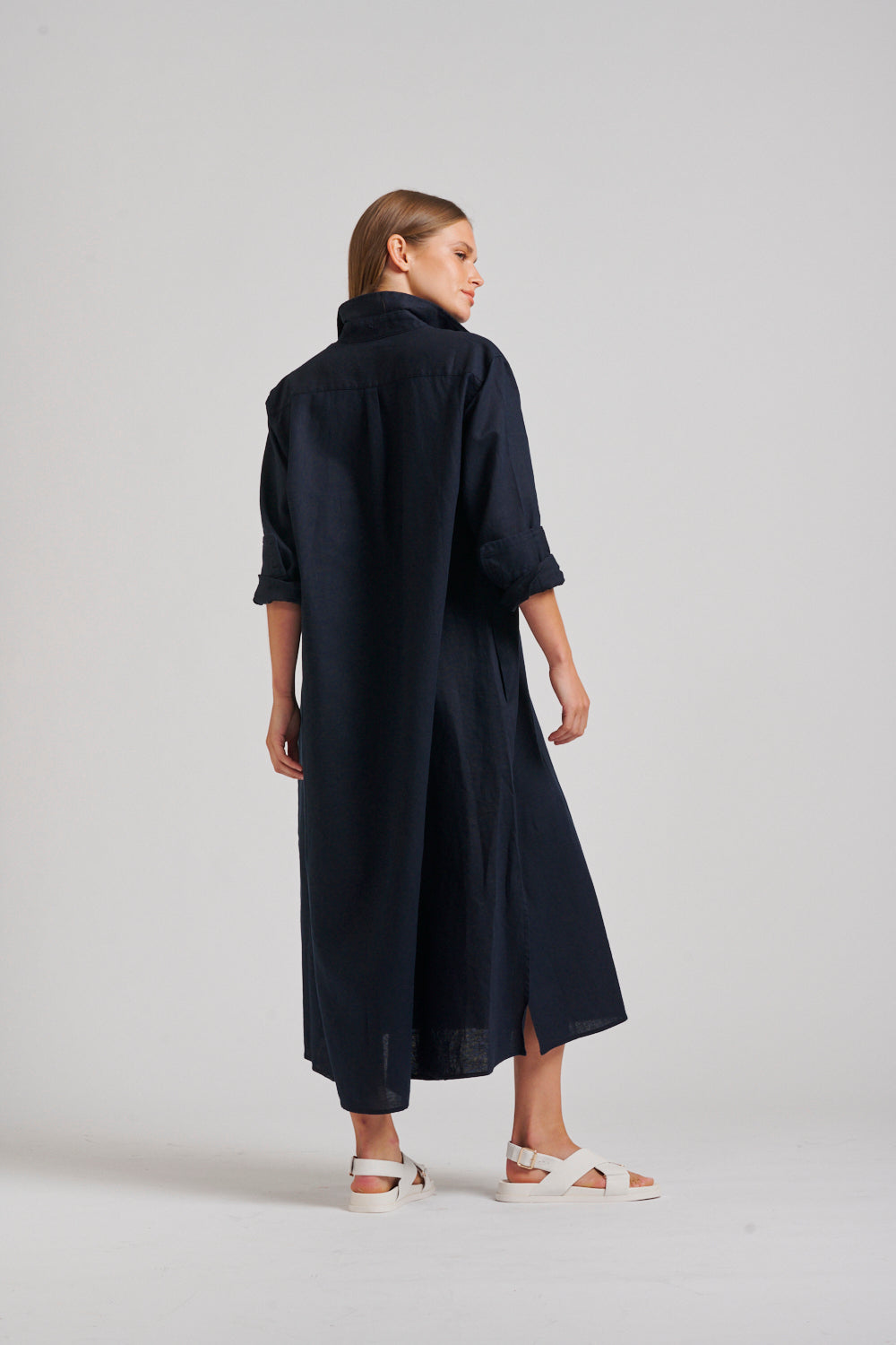 Shirty | Luna Oversized Linen Long Shirtdress | French Navy