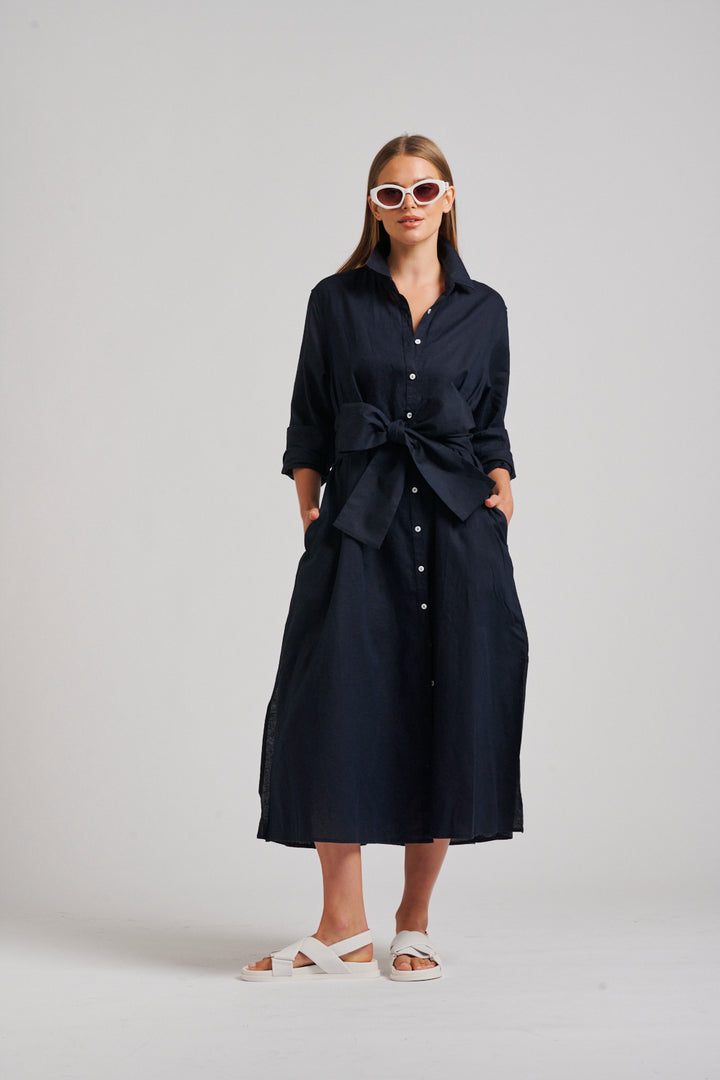 Shirty | Luna Oversized Linen Long Shirtdress | French Navy