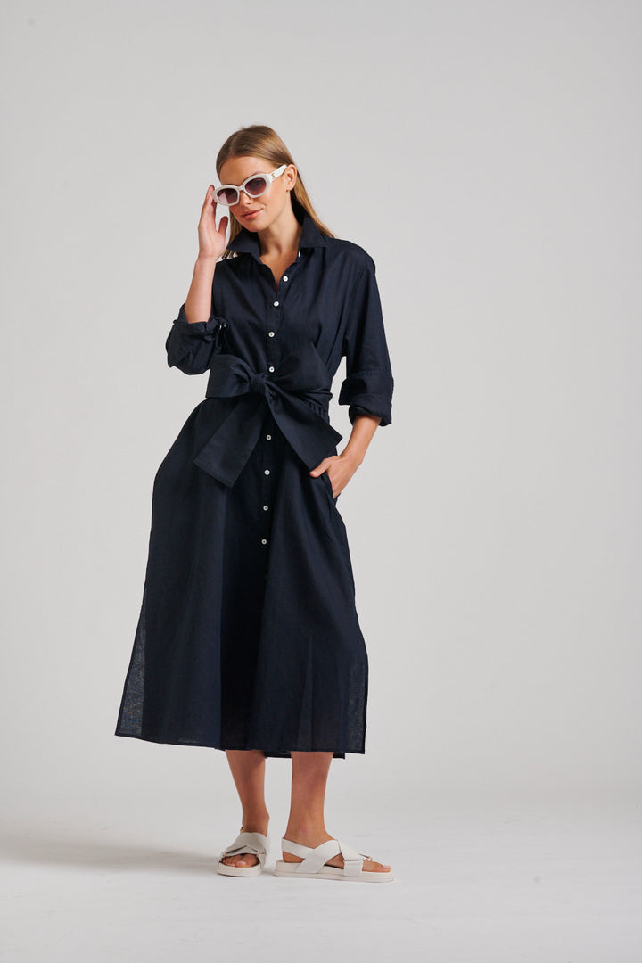 Shirty | Luna Oversized Linen Long Shirtdress | French Navy