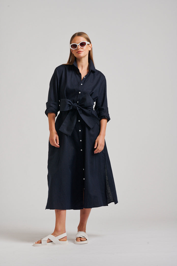 Shirty | Luna Oversized Linen Long Shirtdress | French Navy