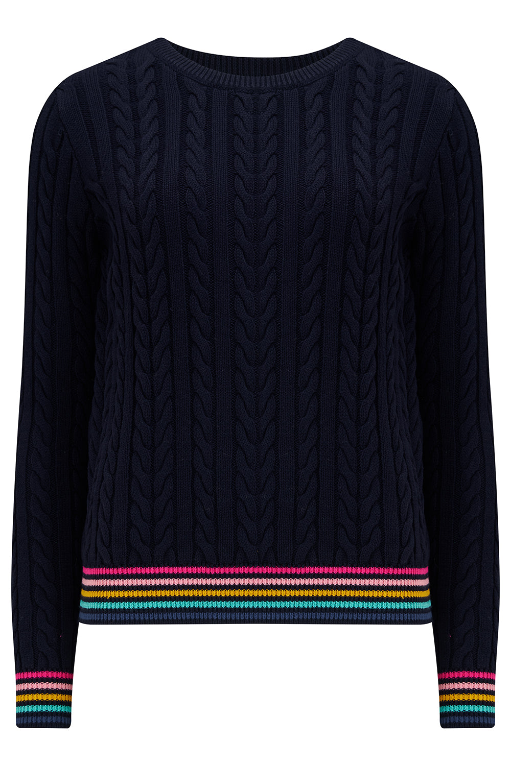 Sugarhill Brighton | Barbara Cable Knit Jumper | Navy, Rainbow Tipping