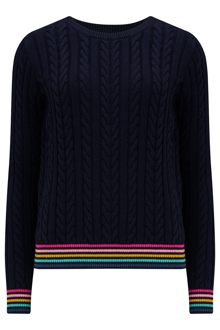 Sugarhill Brighton | Barbara Cable Knit Jumper | Navy, Rainbow Tipping