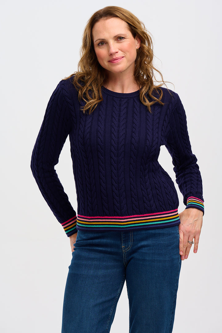 Sugarhill Brighton | Barbara Cable Knit Jumper | Navy, Rainbow Tipping