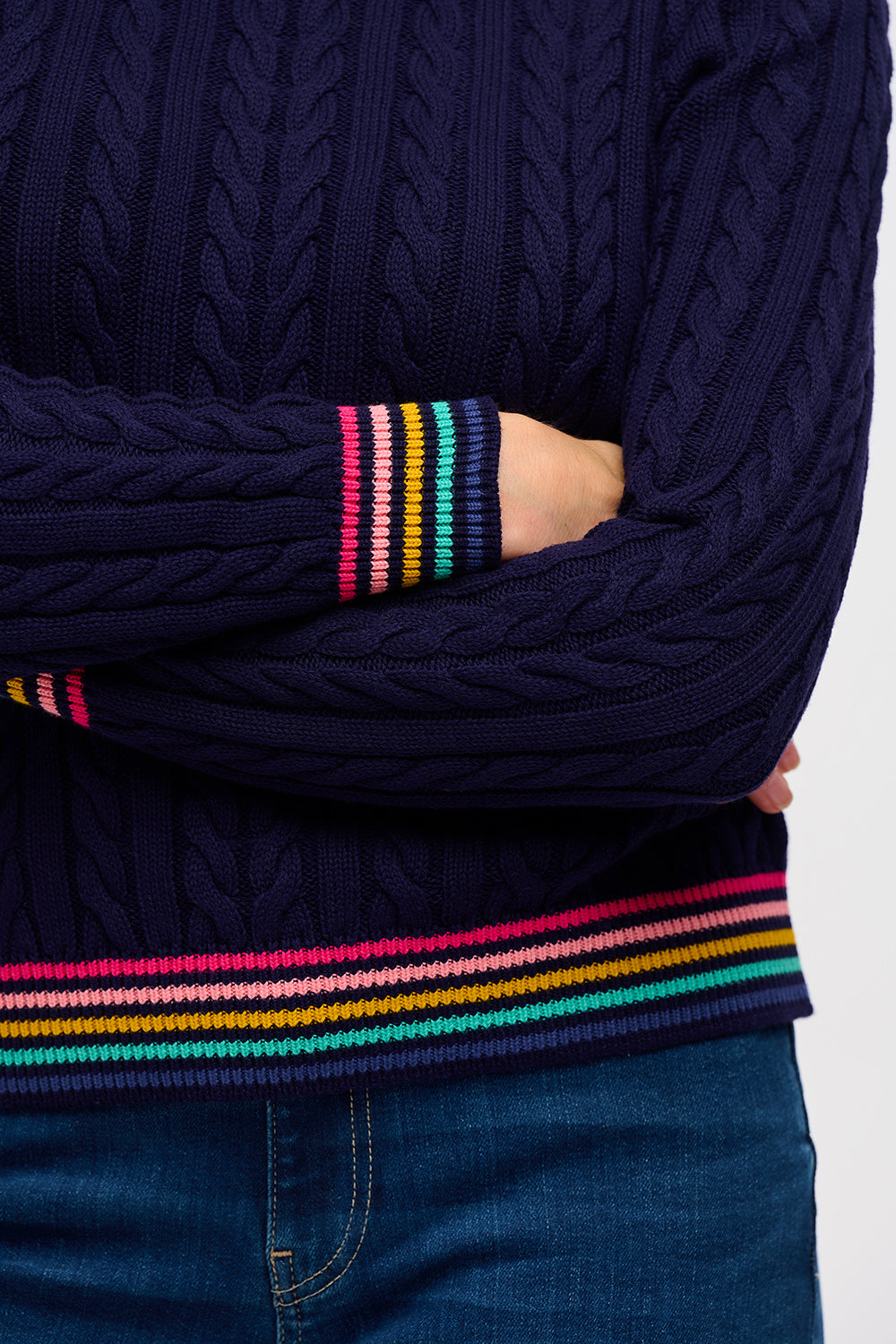 Sugarhill Brighton | Barbara Cable Knit Jumper | Navy, Rainbow Tipping