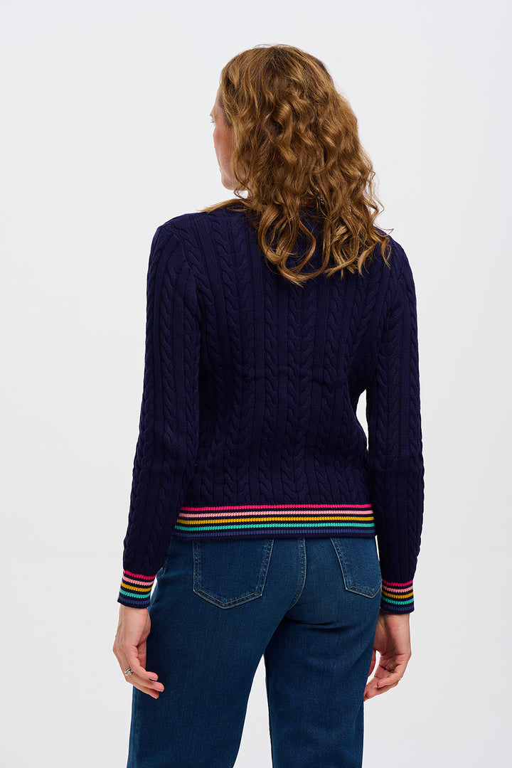 Sugarhill Brighton | Barbara Cable Knit Jumper | Navy, Rainbow Tipping