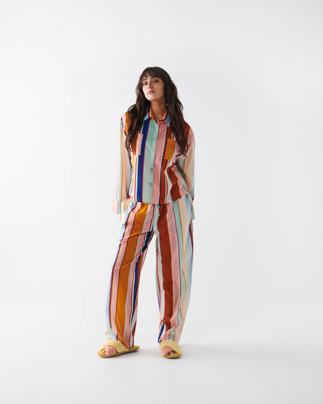 Kip & Co | Juipur Stripe Cotton Long Sleeve Shirt & Pant Pyjama Set