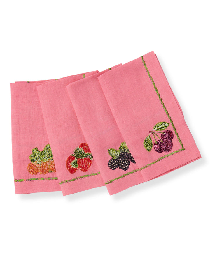 Kip & Co | Berry Bliss Embroidered Linen 4 P Napkin Set