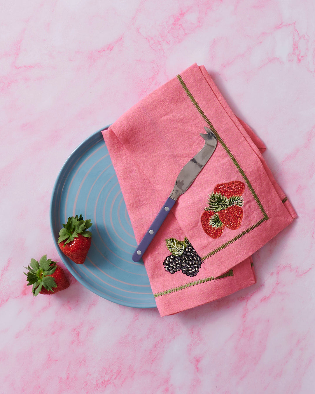 Kip & Co | Berry Bliss Embroidered Linen 4 P Napkin Set