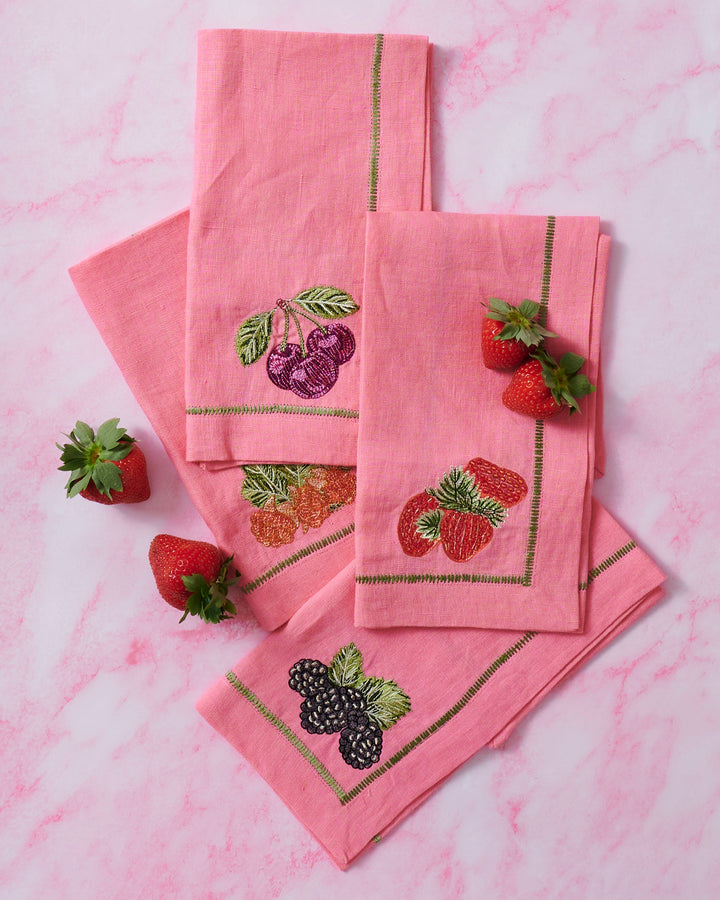 Kip & Co | Berry Bliss Embroidered Linen 4 P Napkin Set