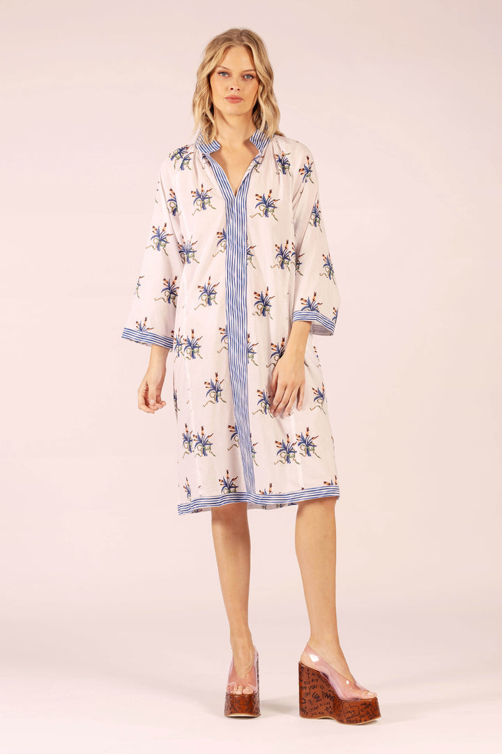 LOLA | Allegra Spray Linen Midi | Spray White Navy Linen