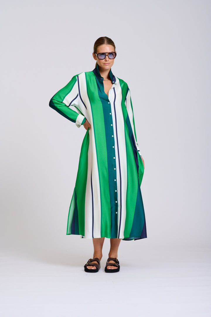 Shirty | The Luxe Luna Longline Shirt Dress | Navy & Green Bold Stripes