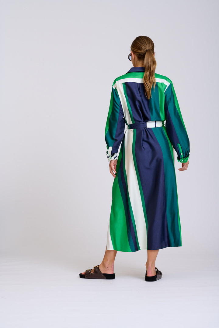 Shirty | The Luxe Luna Longline Shirt Dress | Navy & Green Bold Stripes