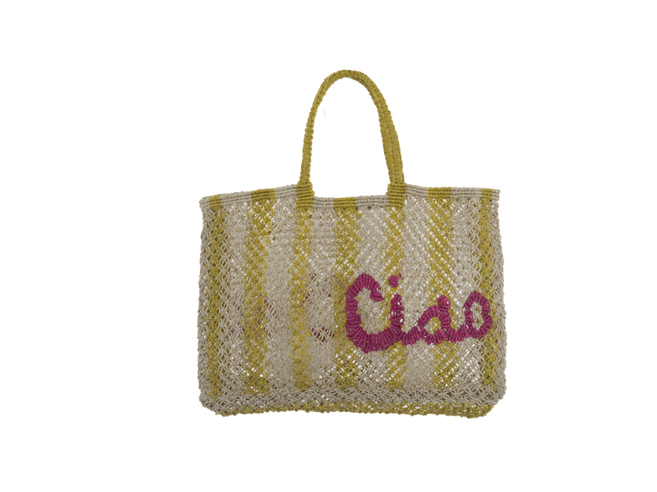 The Jacksons | Lavinia Jute Bag Ciao | Yellow / White / Pink