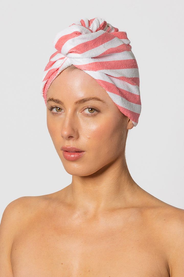 Louvelle | Riva Hair Towel Wrap | Pink Cabana Stripe