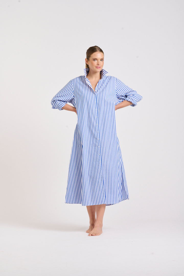 Shirty | Luna Oversized Long Shirtdress | Blue / White Stripe