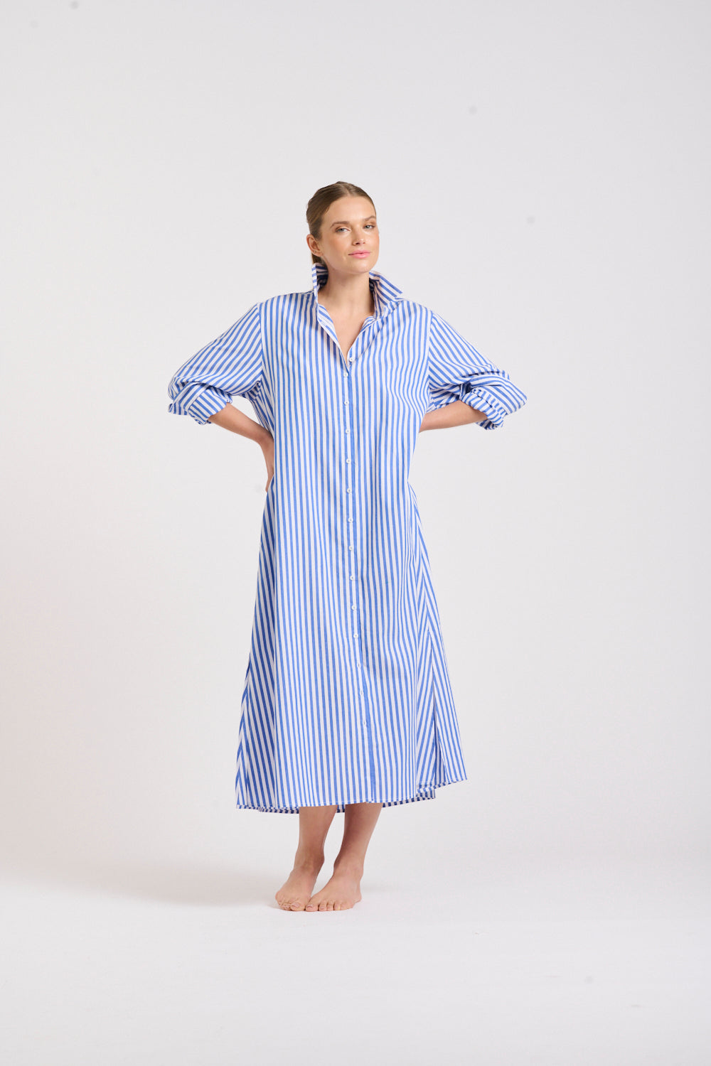 Shirty | Luna Oversized Long Shirtdress | Blue / White Stripe