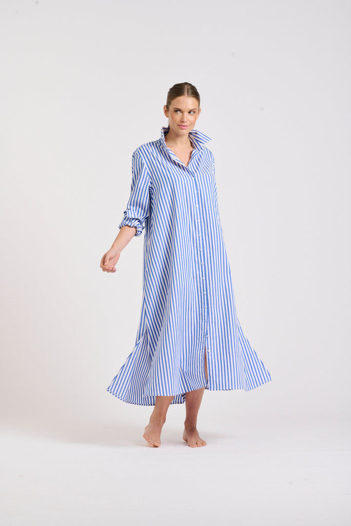 Shirty | Luna Oversized Long Shirtdress | Blue / White Stripe