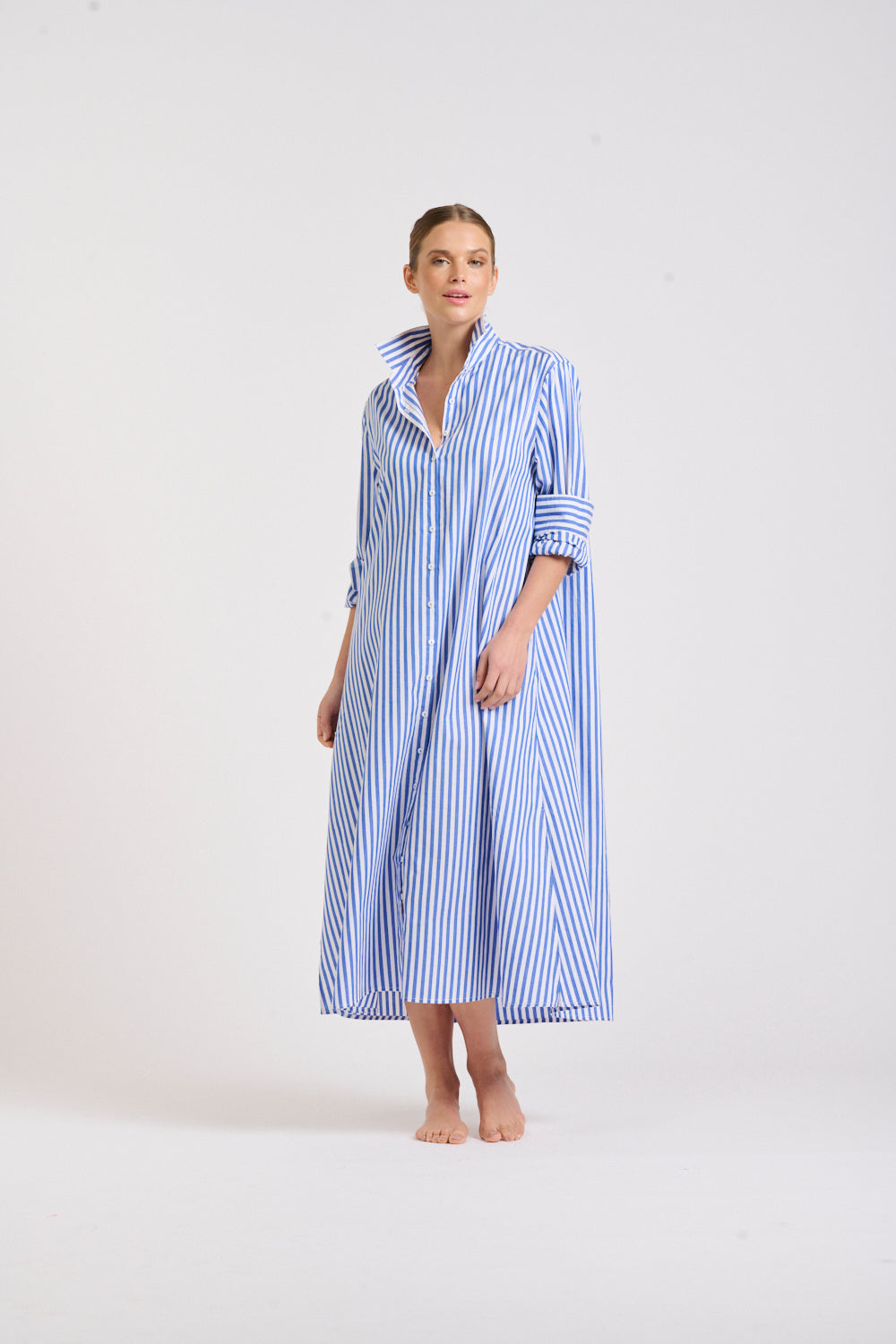 Shirty | Luna Oversized Long Shirtdress | Blue / White Stripe